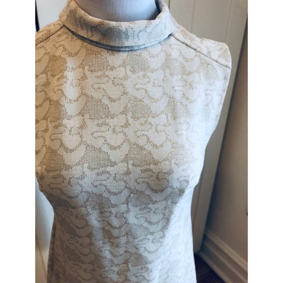 Rare Vintage Mod Style St Michael Cream Dress Gold Detail 60s size 14 UK Medium - Picture 2 of 7